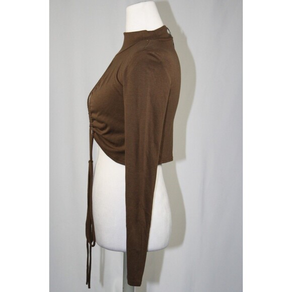 White Fox NWT Long Sleeve Open with Tie Front Festival Crop Top Stretchy Size S - Picture 3 of 9